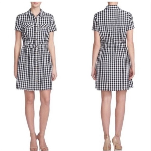 Cece Women's Black & White Gingham Short Sleeve Button Front Shirt Dress Size 12 - Picture 3 of 10